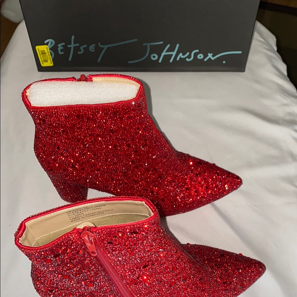 Betsey Johnson Red Glitter Ankle Boots